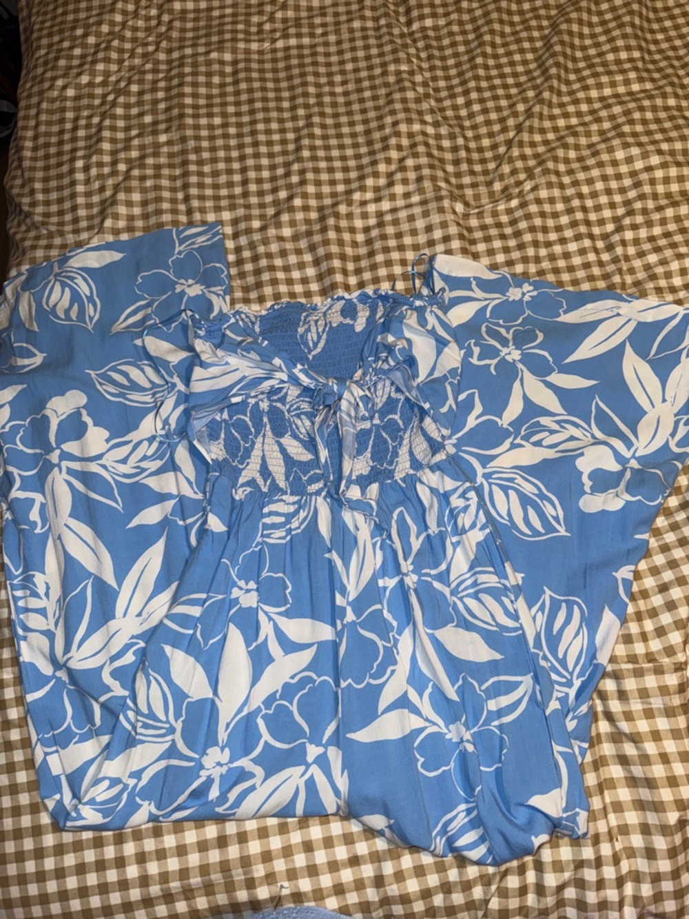 Blue and White Floral sleeveless romper